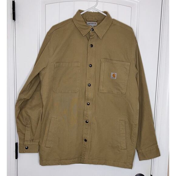 Carhartt Rugged Flex Canvas Shirt Jacket Fleece Lined Medium Tan